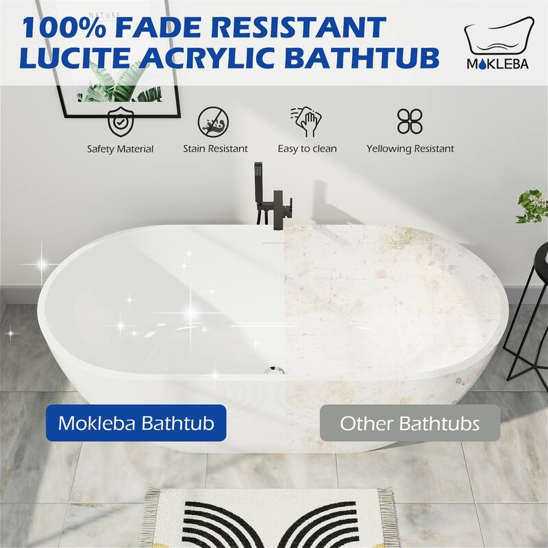 70 in. Acrylic Flatbottom Non-Whirlpool Bathtub Freestanding Soaking Center Drain in White