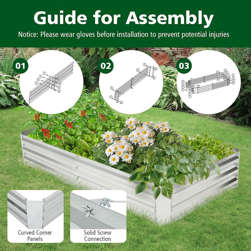 Gymax 2PCS Galvanized Raised Garden Bed Elevated Rectangle Plant Box 6