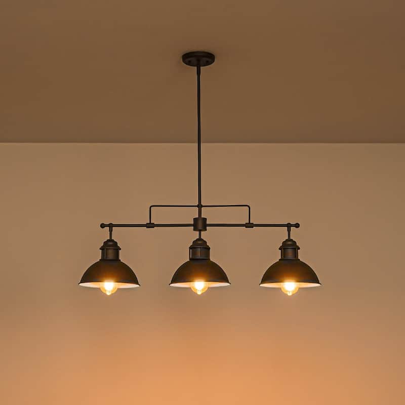 Industrial 3-Light Dome Kitchen Island Pendant - Brushed Black Grey