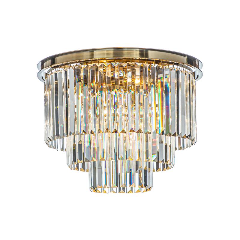 6-Lights Modern 3-Tier Round Fringe Crystal Flush Mount Light - Antique Gold