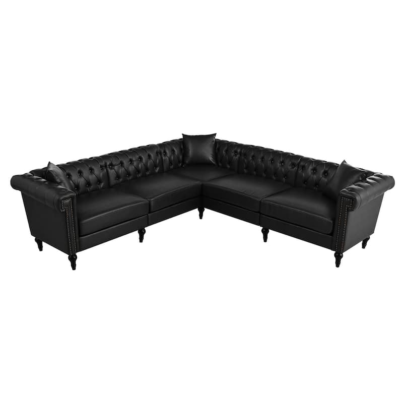 99.49" L-Shaped PU Leather Sectional Sofa with Nailhead