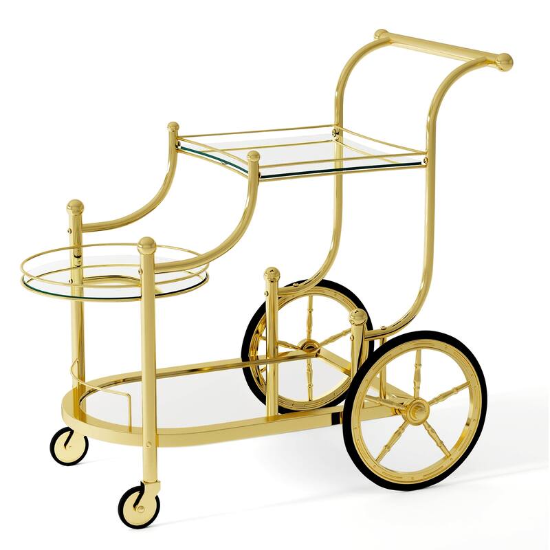 Gymax 3-Tier Home Bar Serving Cart on Wheels w/ Mirrored Shelves for