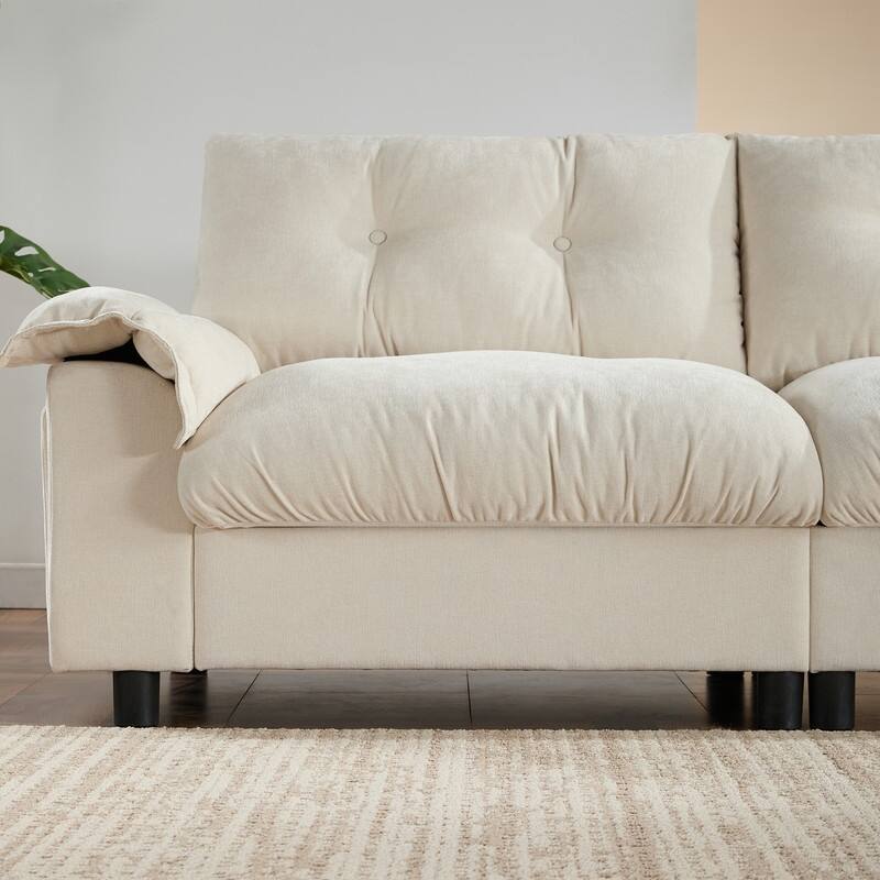 104*60" Sectional Sofa, L-Shape with Multifunctional Armrest, Dual-Port Charging, Cup Holder