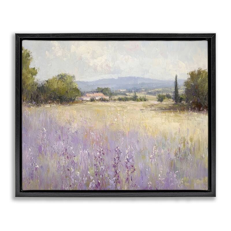 Stupell Lavender Farmland Meadow Framed Floater Canvas Wall Art Design By Petal Prints Design - 31 x 25 - Black
