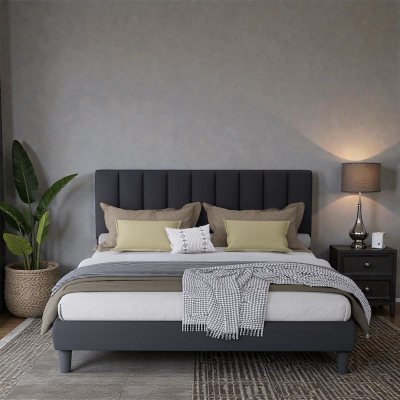 Upholstered Platform Bed Frame with Adjustable Headboard, Velvet Upholstered, No Noise, 800 lbs Capacity, 12 Inch Clearance