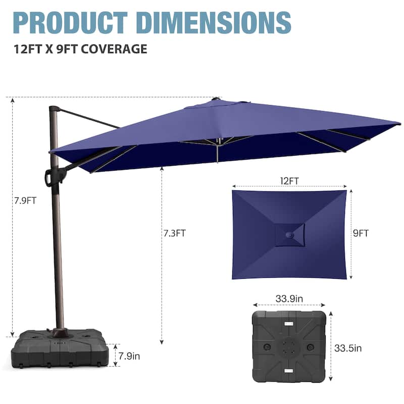 VredHom 9 x 12 FT Outdoor Patio Cantilever-Offset Umbrella with Wheel Base