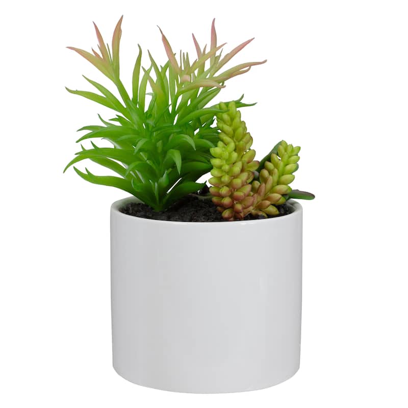 9" Artificial Succulent Arrangement in White Ceramic Pot
