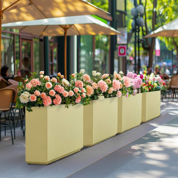 Metallic Heavy Planter for Outdoor Plants, 24.02" H x 30" W x 9.84" D	Tall and Long Metal Divider Planter Box
