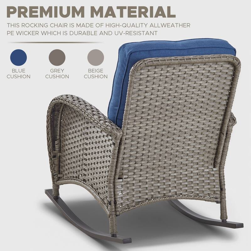 Rattan Rocking Chair with Tempered Glass Side Table