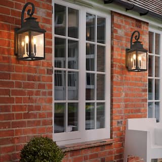 23" Outdoor Wall Lantern Light - Vintage Metal Sconce with Clear Seeded Glass for Porch, Patio and Garden