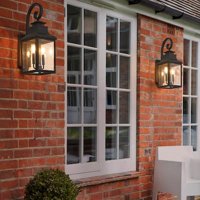 23" Outdoor Wall Lantern Light - Vintage Metal Sconce with Clear Seeded Glass for Porch, Patio and Garden