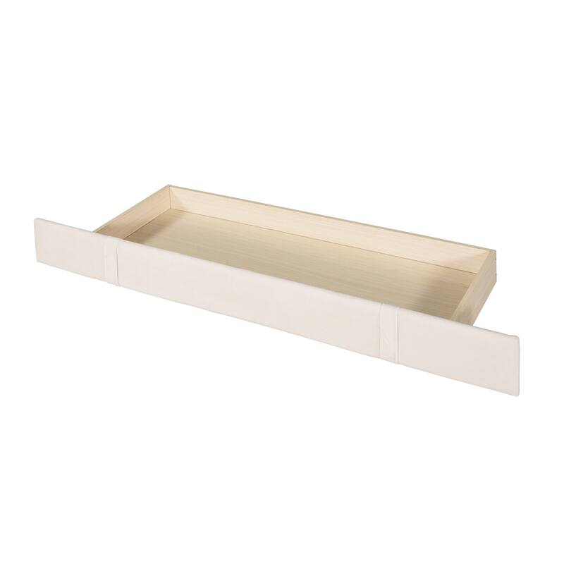Queen Upholstered Platform Bed with Wingback Headboard and Drawer
