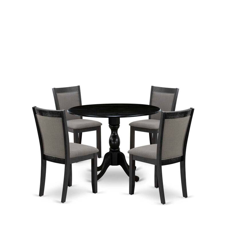 HomeStock 5-Piece Natural Oak Finish Solid Wood Top Dining Table with 4 Upholstered Chairs with Drop Leaf Lattice Back