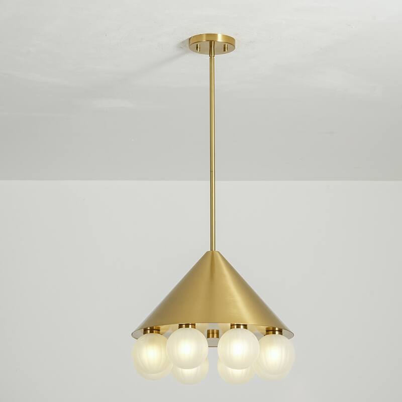 8-Light Modern Metal & Glass Pendant with Sanded Striped Glass Balls for Living Room - 8 Light