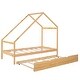 preview thumbnail 5 of 6, Natural Solid Pine Wood House Bed with Twin Size Trundle