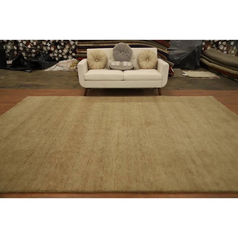 Hand Knotted Oriental 100% Wool Carpet Modern Solid Brown Gabbeh Area Rug - 11' 6'' X 8' 3''