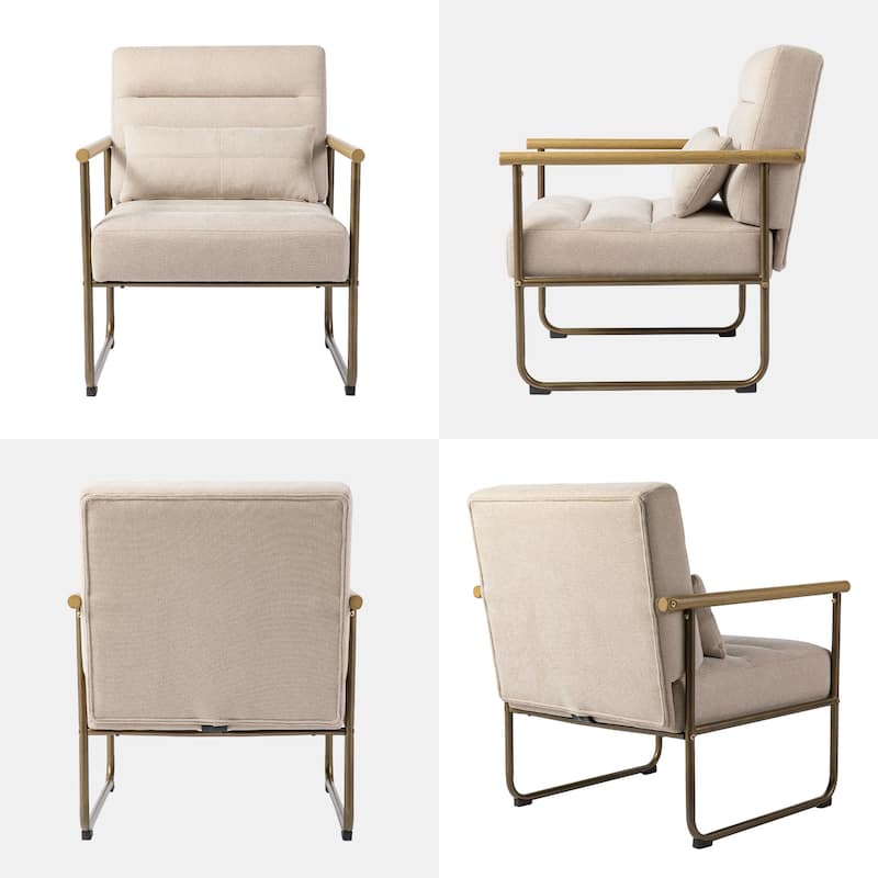 Glitzhome Set of 2 33.25"H Mid-Century Modern Fabric Accent Arm Chair with Metal Frame - 30.5''W X 26.25''D X 33.25''H