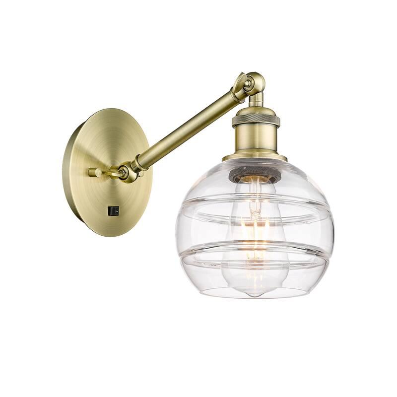 Innovations Lighting 317-1W-8-6 Rochester Sconce Rochester 8" Tall - Antique Brass / Clear