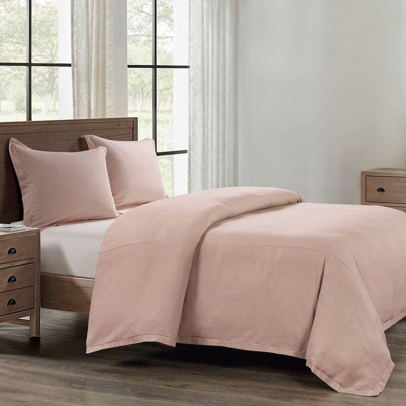 HiEnd Accents Hera Washed Linen Flange Comforter Set, 3PC - Blush - King
