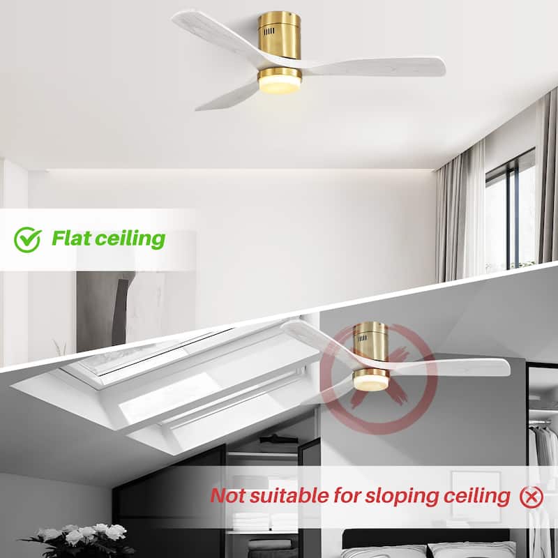 52 inch Flush Mount Ceiling Fans With/Without Lights & Remote Solid Wood Fans For Bedroom