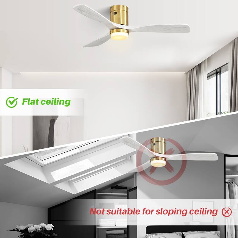 52 Inch Flush Mount Ceiling Fan With/without Light and Remote Modern Ceiling Fan Bedroom