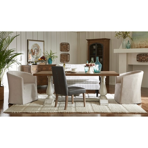 Lightly Distressed 2-tone Rectangular Oak and White Dining Table. Opens flyout.