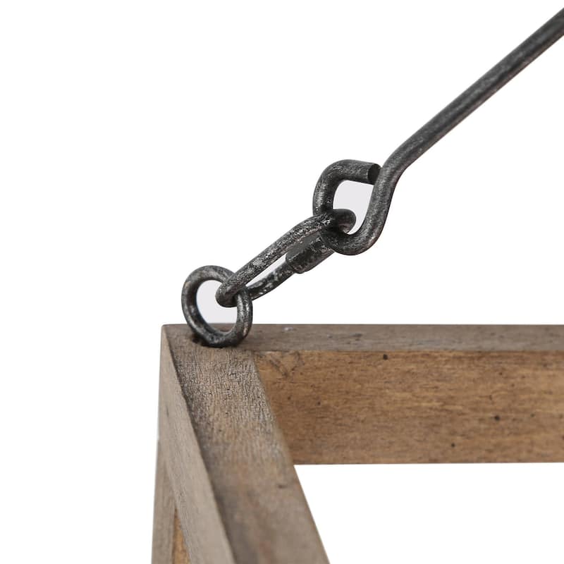 Farmhouse 4-Light Lantern Chandelier Rustic Square Wood Pendant Light - W13.5"xD13.5"xH13.5"