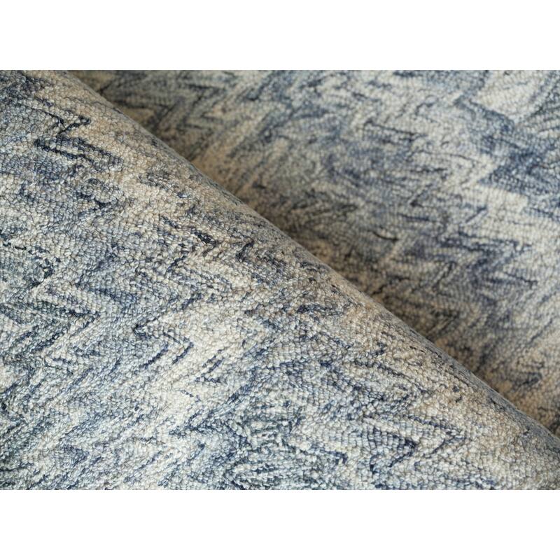 Bargello Light Blue New Zealand Wool hand-tufted Area Rug