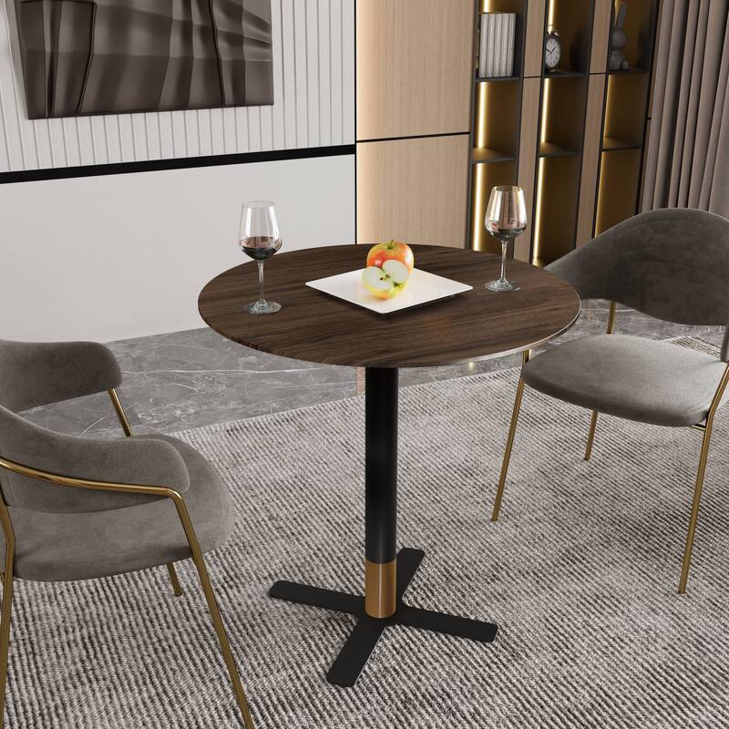 Vail Round Dining Table with 36 in. MDF Tabletop in Black Stainless Steel Cross Legs with Gold Accent Base Kitchen Table