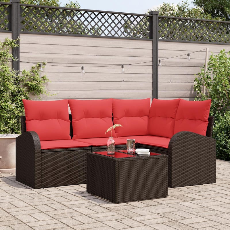 vidaXL 4/5 Garden Sofa Set with Cushions Black/Brown/Grey Wicker - 70.5 x 48.8 x 27.2 - Brown with table
