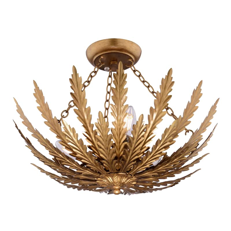 Ozette 18-in W Heritage Gold Semi Flush Mount Ceiling Light Fixture with Leaf Motif - 18-in W x 14-in H x 18-in D
