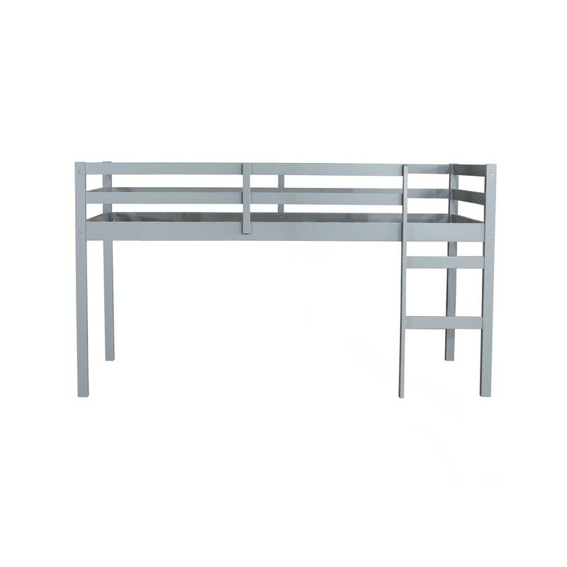 Solid Wooden, Rubber Wooden Twin Loft Bed with Ladder, Bed Platform of Strengthened Slats