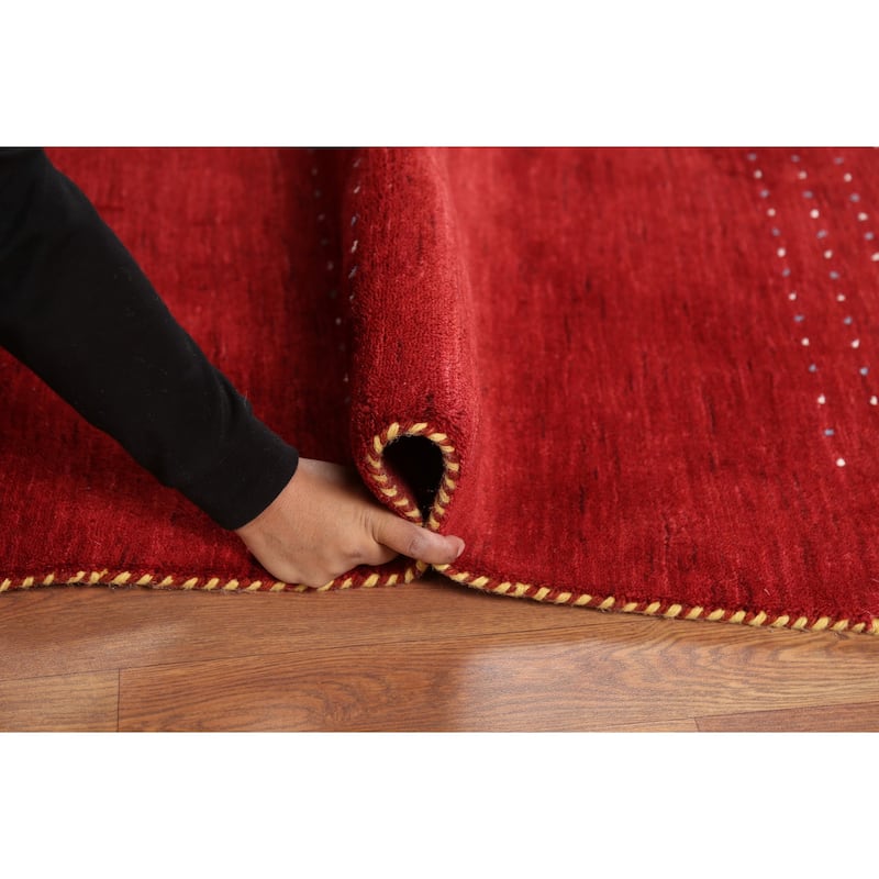 Gabbeh Oriental Area Rug Hand-Knotted Tribal Red Wool Carpet - 6'6"x 9'8"