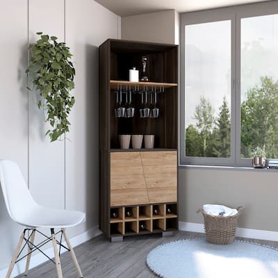 Corner Bar Cabinet, Ten Built-in Wine Rack, Two Shelves, Double Door