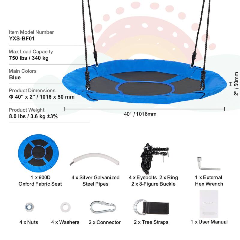 Tree Swing Hanging Straps and Adjustable Multi-Strand Ropes, Round Swing for Kids Outdoor