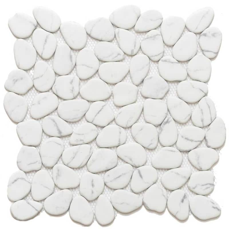 The Tile Life Recycled Cenote Pebble 13x13 Glass Floor, Wall & Backsplash Tile - White - 1 Sheet (1 Sq. ft.)