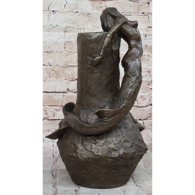 Signed Original Art Nouveau Aldo Vitaleh Mermaid Vase Bronze Sculpture Statue