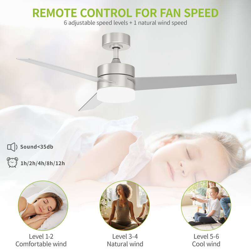 Modern Ceiling Fan with Adjustable LED Light and Remote Control, with 3 Blades - 52"