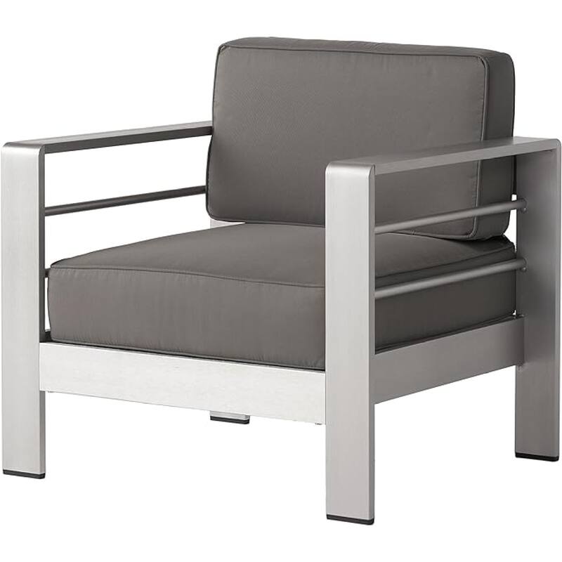 Roomfitters Cape Coral Outdoor Aluminum Club Chairs with High Density Foam Cushions, Silver and Grey