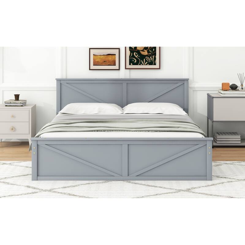 King Size Wooden Platform Bed Frame with Four Storage Drawers and Headboard, No Box Spring Required, Bedroom Furniture