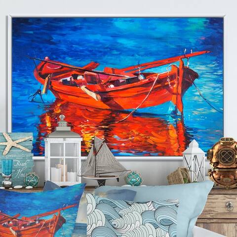 Designart 'Boats In Sea Painting V' Nautical & Coastal Framed Canvas artwork