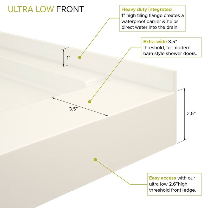 Transolid Low Threshold 34-in L x 48-in W Shower Base with Center Drain - 34-in L x 48-in W - 34-in L x 48-in W