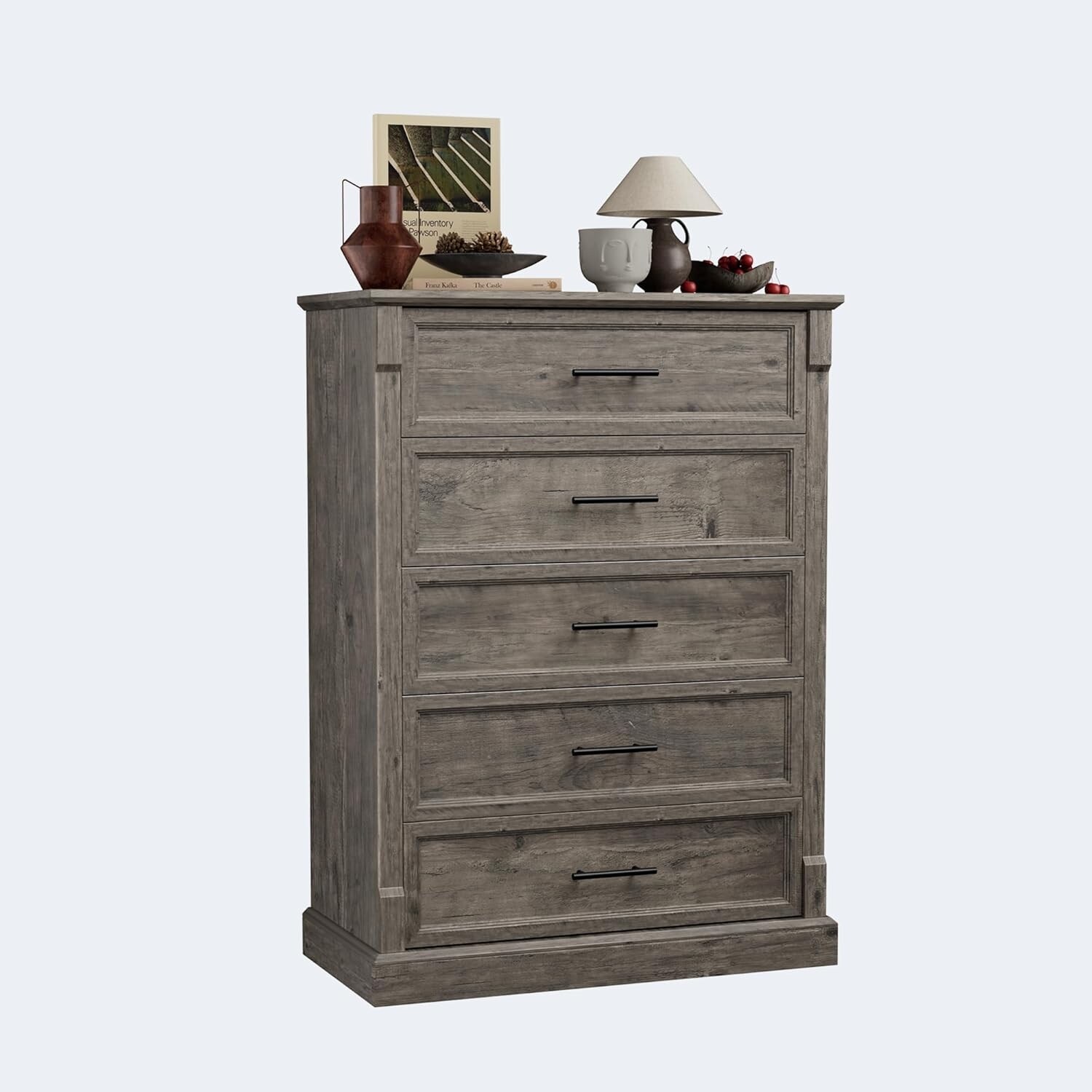 Farmhouse Drawer Dresser Tall Chest with Metal Handles for Living Room
