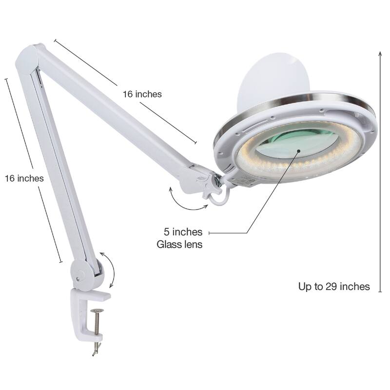 Brightech Lightview Pro 33 in. White Plug-in Adjustable Swing Arm Integrated 2.25X Magnifying Dimmable LED Desk Clamp Lamp