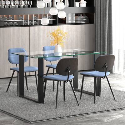 5pc Contemporary Dining Set - Black Table and Blue Chair