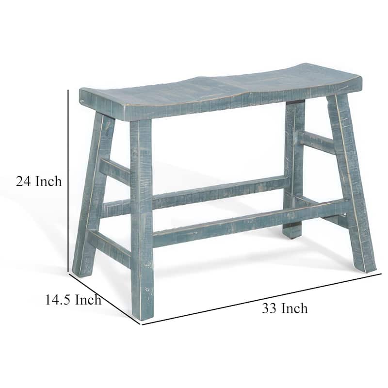 Rena Counter Height Bench, 33 Inch Seagrass Green Mahogany Wood Frame