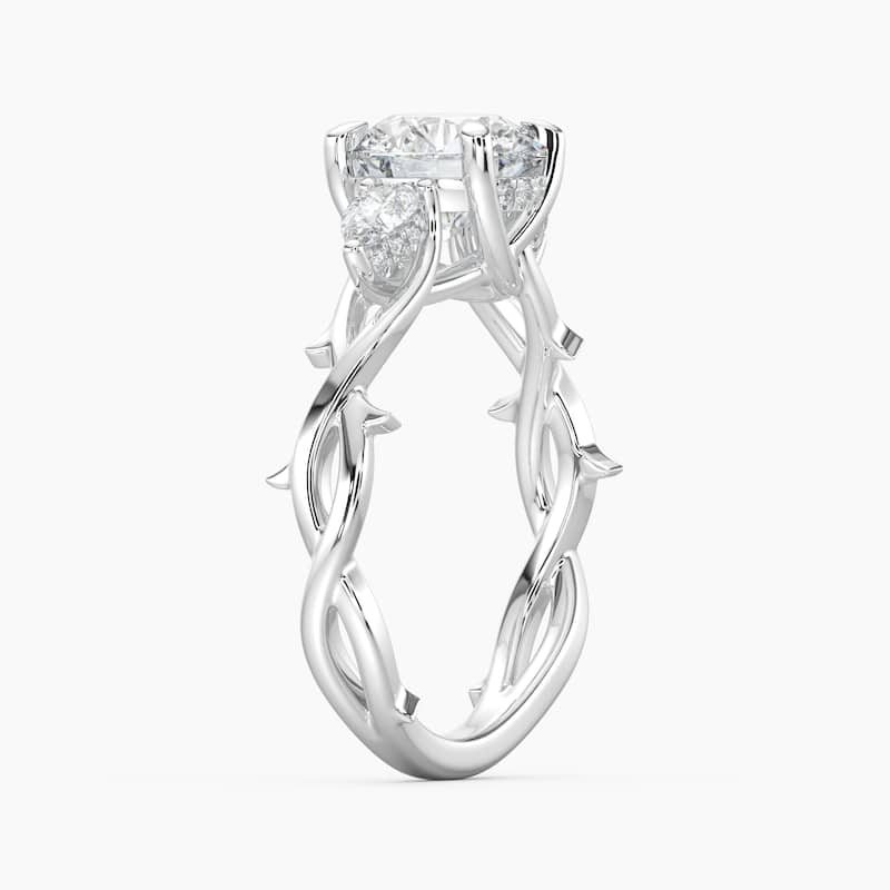 Auriya 14k Gold Round Lab Grown Diamond Thorn Vine Three Stone Hidden Halo Engagement Ring 1 to 5 ct. tw. (F-G, VS)