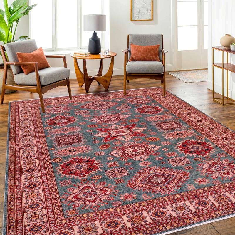 Caucasian Super Kazak Rowan Green/Beige Hand Knotted Wool Rug - 8'2'' x 10'2''