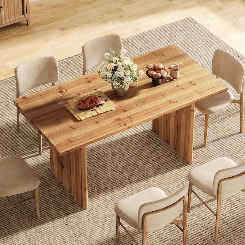 Solid Wood Dining Table for 6, 63" Farmhouse Rectangle Kitchen Dinner Tables - 31.49"W x 62.99"L x 29.92"H