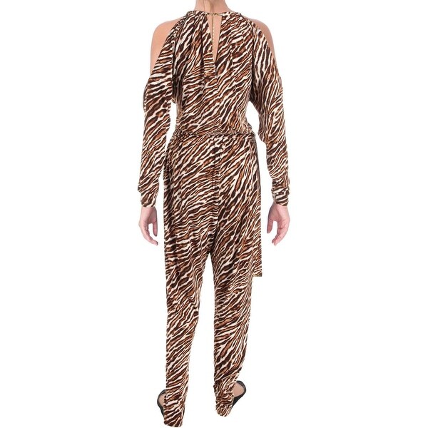 leopard print cold shoulder jumpsuit
